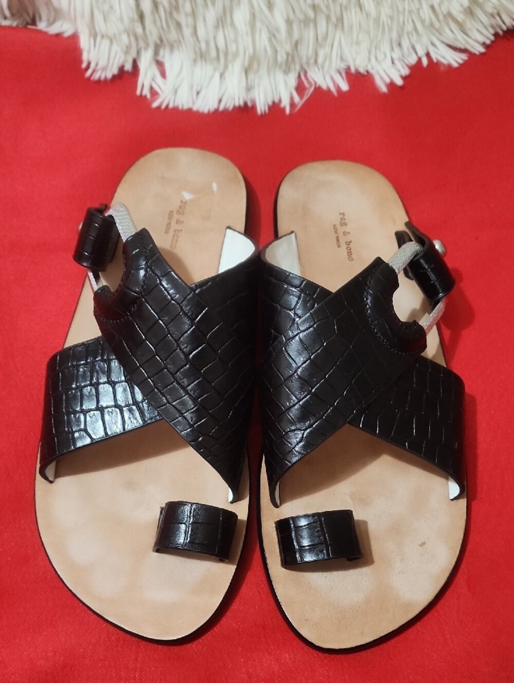 rag & bone August  Black Croc-Embossed Toe-Loop Sandals - Picture 6 of 9